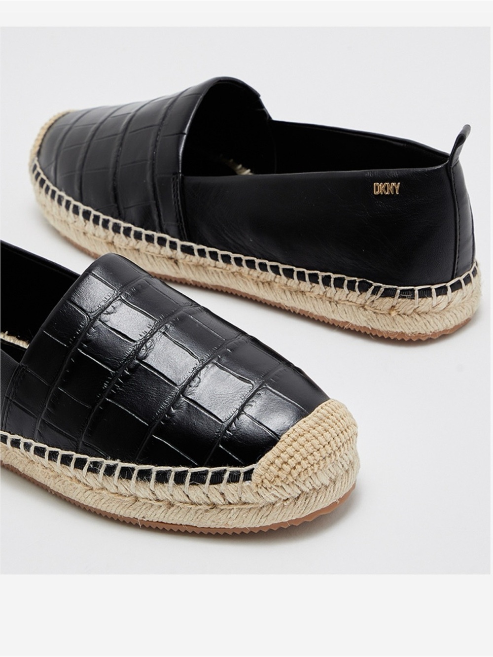 DKNY Black Croc-Embossed Leather Espadrilles